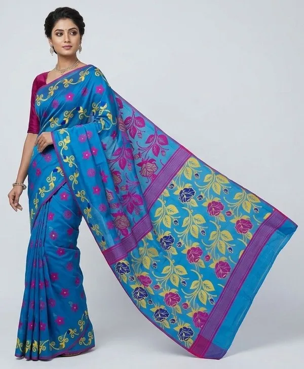 Sindhuja_Fashion_House_Floral_Print,_Woven_Daily_Wear_Pure_Cotton,_Cotton_Blend_Saree_(Blue)
