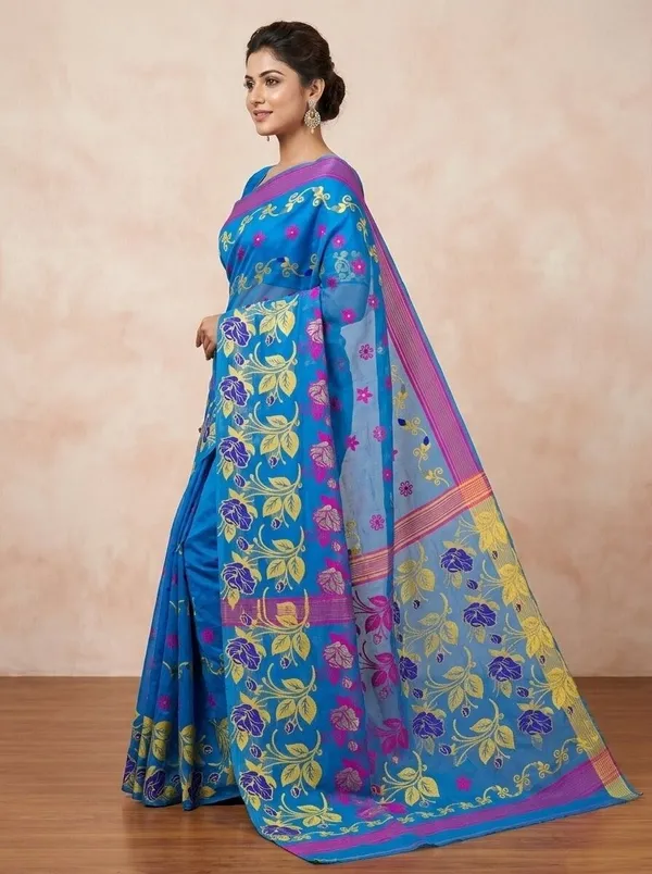 Sindhuja_Fashion_House_Floral_Print,_Woven_Daily_Wear_Pure_Cotton,_Cotton_Blend_Saree_(Blue)