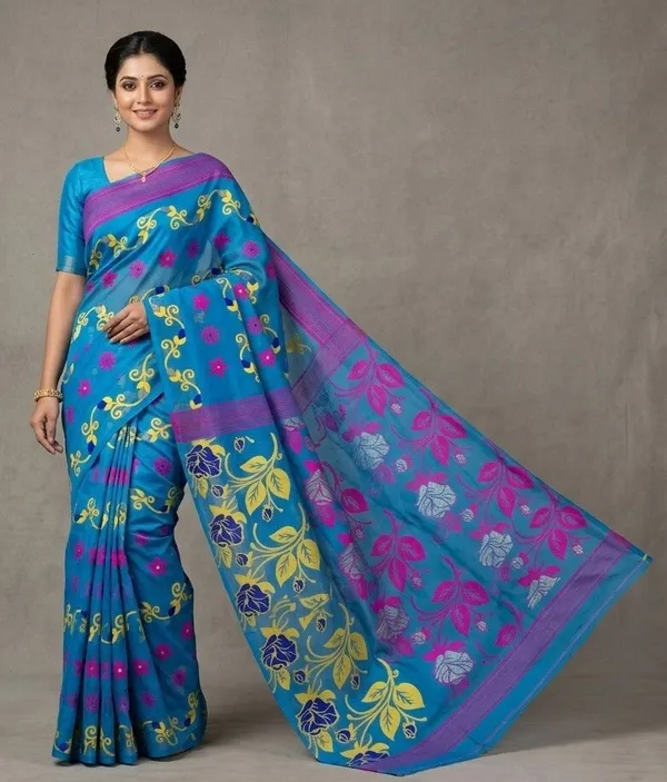 Sindhuja_Fashion_House_Floral_Print,_Woven_Daily_Wear_Pure_Cotton,_Cotton_Blend_Saree_(Blue)