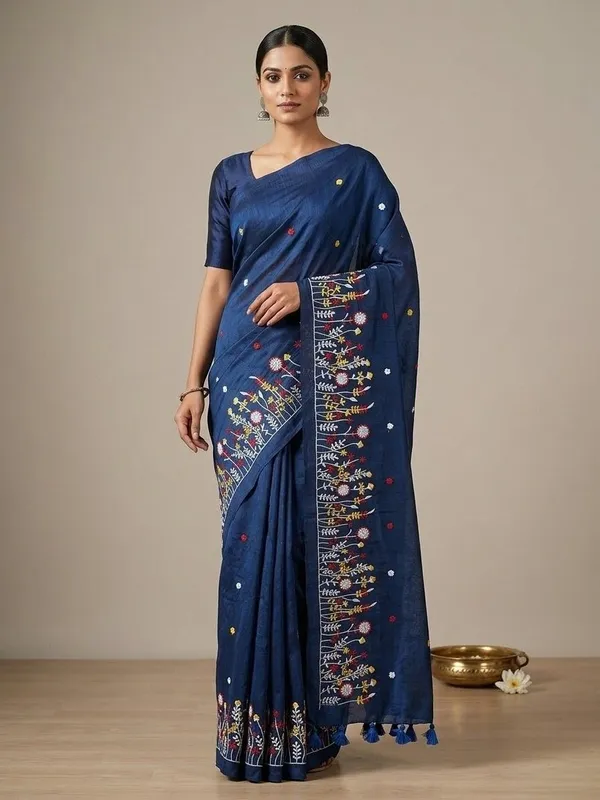 Sindhuja_Fashion_House_Embroidered_Daily_Wear_Khadi,_Pure_Cotton_Saree_(Blue)