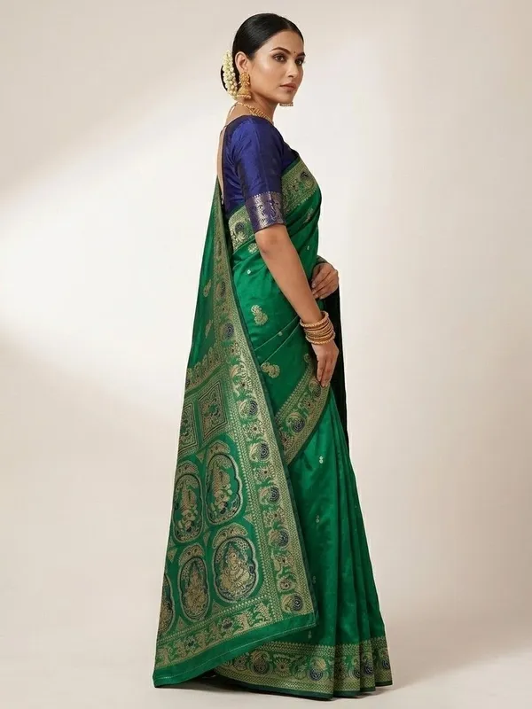 Sindhuja_Fashion_House_Woven,_Paisley,_Floral_Print,_Graphic_Print_Banarasi_Silk_Blend_Saree_(Dark_Green)