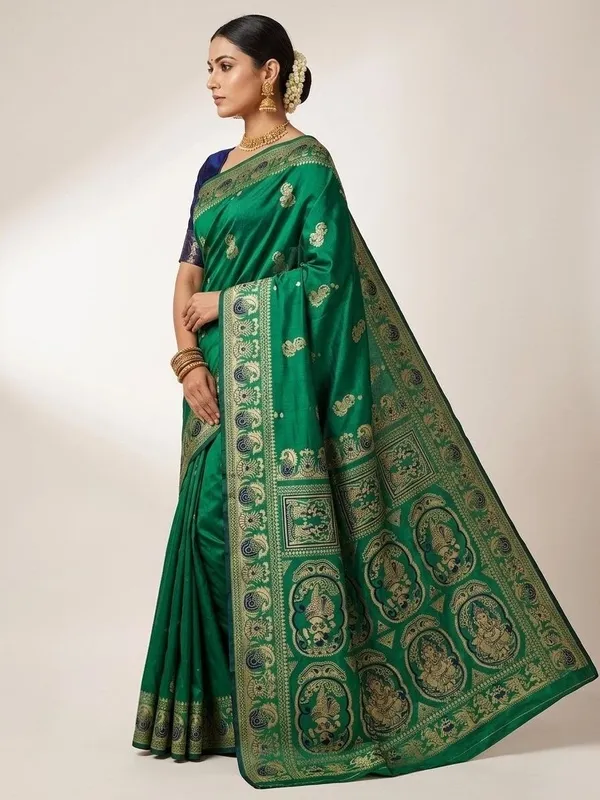 Sindhuja_Fashion_House_Woven,_Paisley,_Floral_Print,_Graphic_Print_Banarasi_Silk_Blend_Saree_(Dark_Green)
