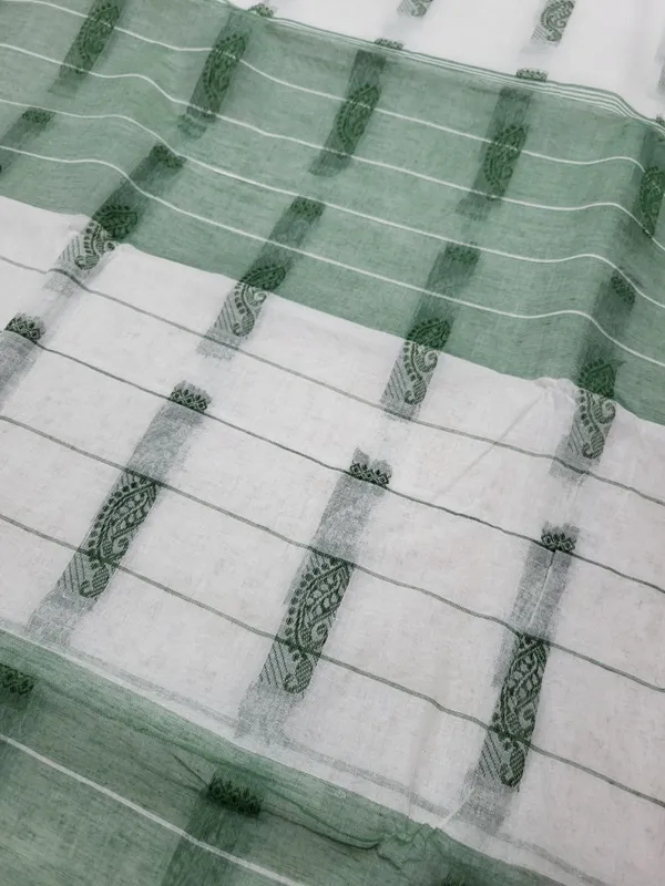 Sindhuja_Fashion_House_Striped,_Checkered,_Paisley,_Woven_Tant_Pure_Cotton_Saree_(Light_Green,_White)