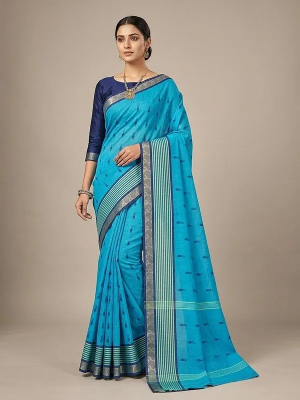 Sindhuja_Fashion_House_Printed_Tant_Pure_Cotton_Saree_(Blue)