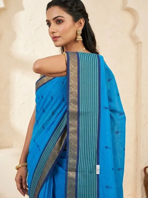 Sindhuja_Fashion_House_Printed_Tant_Pure_Cotton_Saree_(Blue)