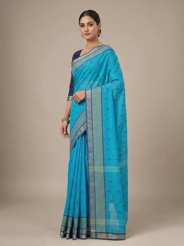 Sindhuja_Fashion_House_Printed_Tant_Pure_Cotton_Saree_(Blue)