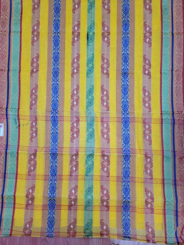 Sindhuja_Fashion_House_Checkered,_Woven,_Embellished,_Striped_Tant_Pure_Cotton_Saree_(Multicolor)