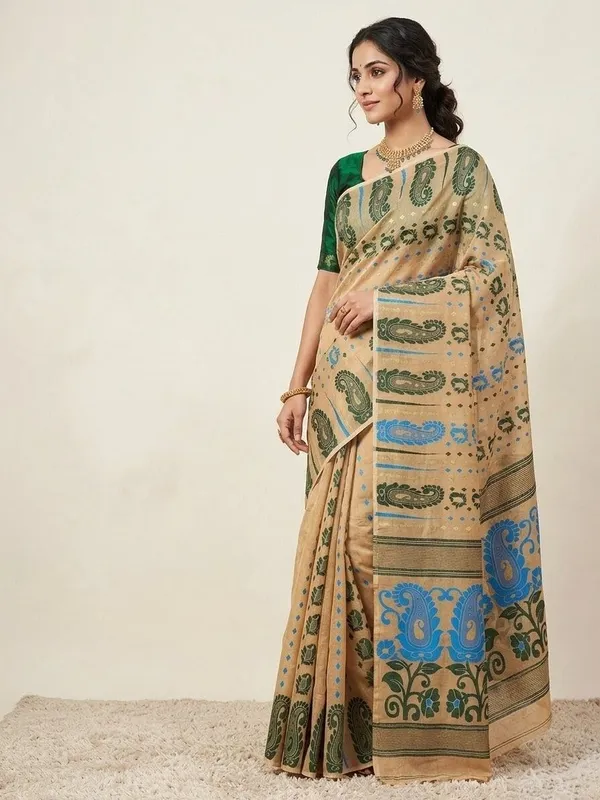 Sindhuja_Fashion_House_Floral_Print_Tant_Cotton_Silk_Saree_(Beige)