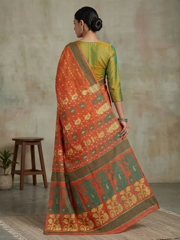 Sindhuja_Fashion_House_Woven_Jamdani_Cotton_Silk_Saree_(Orange)
