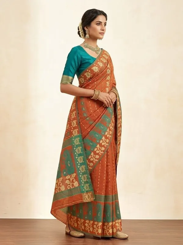 Sindhuja_Fashion_House_Woven_Jamdani_Cotton_Silk_Saree_(Orange)