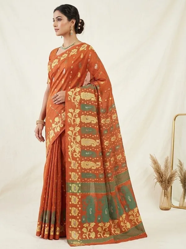 Sindhuja_Fashion_House_Woven_Jamdani_Cotton_Silk_Saree_(Orange)