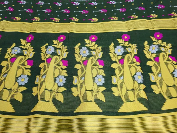 Sindhuja_Fashion_House_Self_Design_Jamdani_Pure_Cotton_Saree_(Dark_Green)