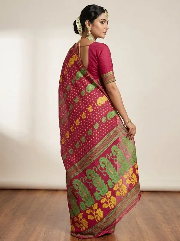 Sindhuja_Fashion_House_Self_Design,_Woven_Jamdani_Pure_Cotton_Saree_(Red)