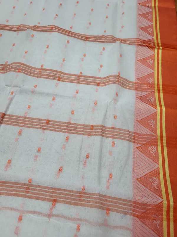 Sindhuja_Fashion_House_Temple_Border_Tant_Pure_Cotton_Saree_(Orange,_White)