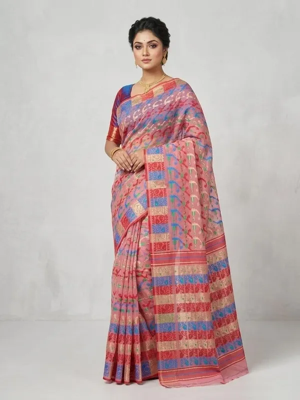 Sindhuja_Fashion_House_Woven_Jamdani_Cotton_Blend_Saree_(Pink)
