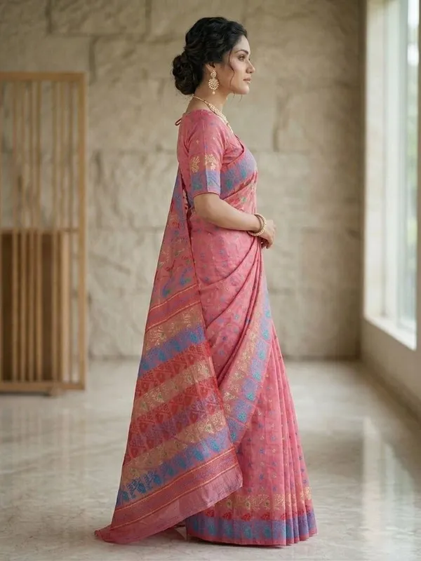 Sindhuja_Fashion_House_Woven_Jamdani_Cotton_Blend_Saree_(Pink)
