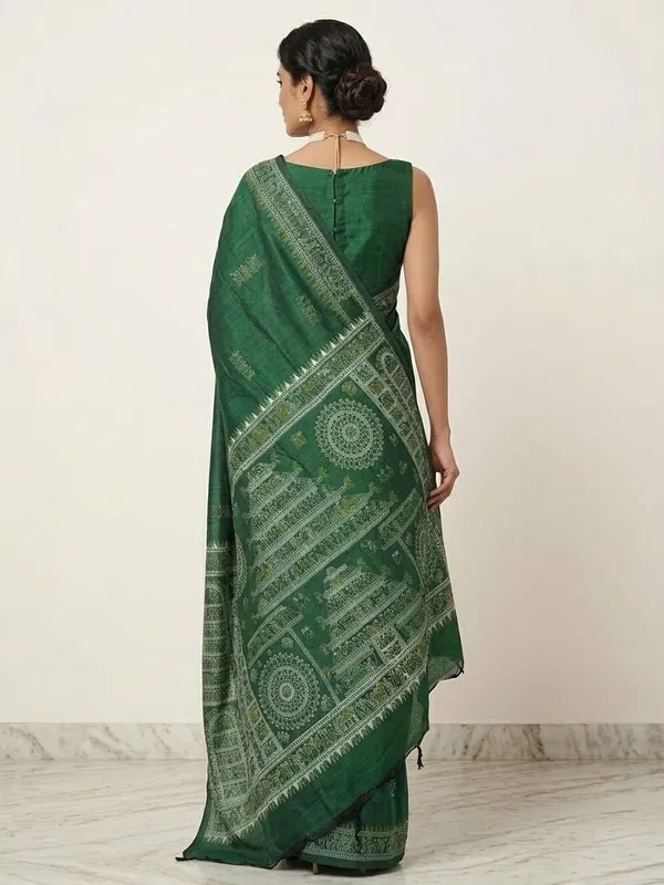Sindhuja_Fashion_House_Embroidered,_Woven,_Geometric_Print,_Temple_Border_Madhubani_Khadi_Saree_(Dark_Green)