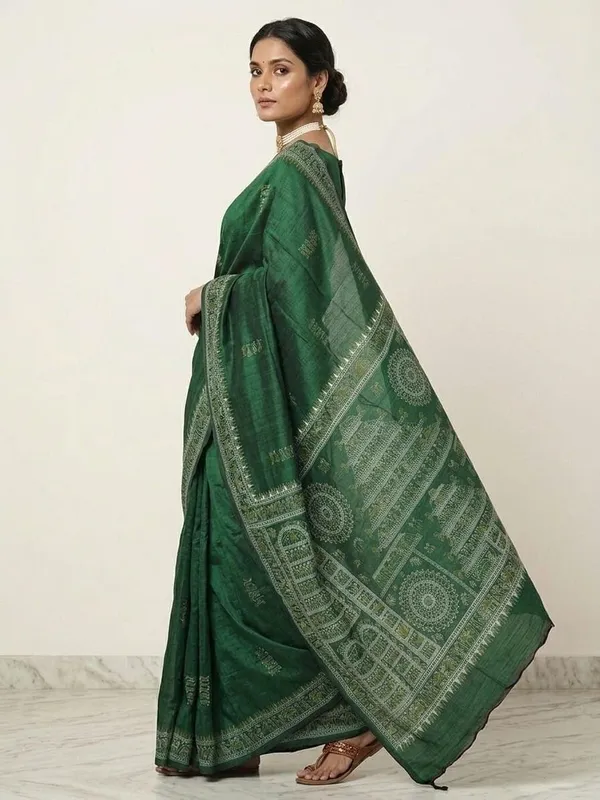 Sindhuja_Fashion_House_Embroidered,_Woven,_Geometric_Print,_Temple_Border_Madhubani_Khadi_Saree_(Dark_Green)