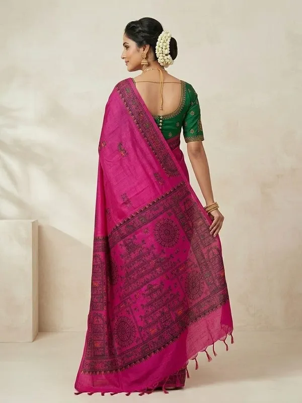 Sindhuja_Fashion_House_Embroidered,_Woven,_Geometric_Print,_Floral_Print_Madhubani_Khadi_Saree_(Pink,_Red)