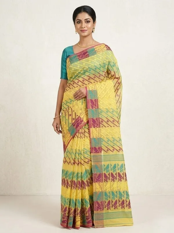 Sindhuja_Fashion_House_Printed_Jamdani_Cotton_Blend_Saree_(Multicolor)