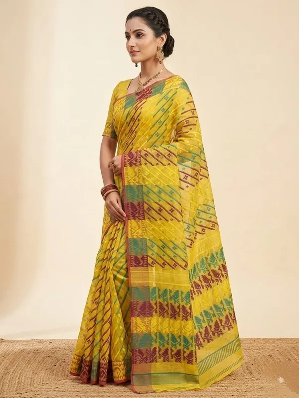 Sindhuja_Fashion_House_Printed_Jamdani_Cotton_Blend_Saree_(Multicolor)