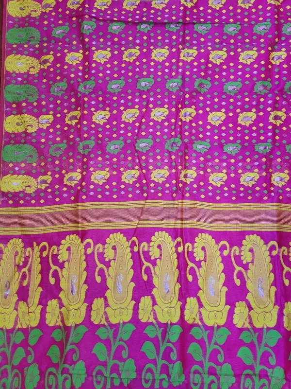 Sindhuja_Fashion_House_Woven,_Floral_Print,_Paisley_Jamdani_Cotton_Blend_Saree_(Pink,_Yellow)