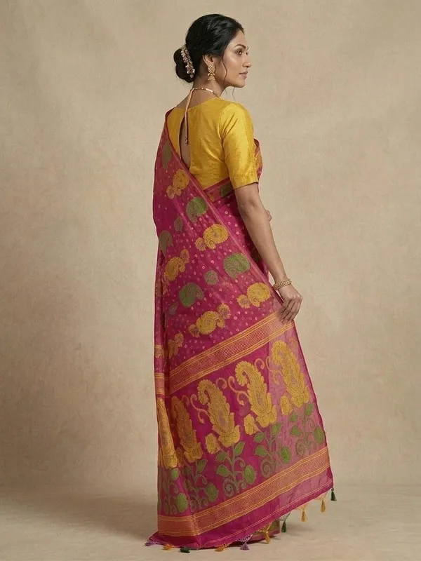 Sindhuja_Fashion_House_Woven,_Floral_Print,_Paisley_Jamdani_Cotton_Blend_Saree_(Pink,_Yellow)