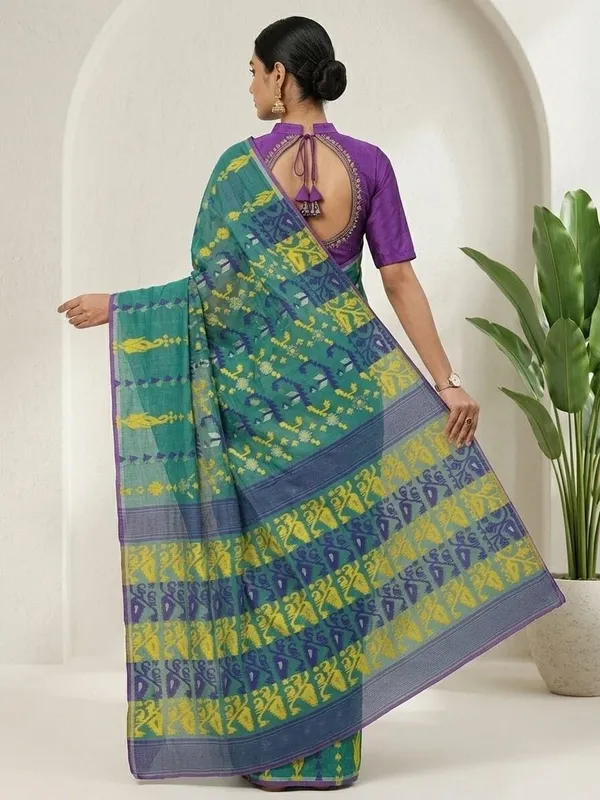 Sindhuja_Fashion_House_Woven_Jamdani_Cotton_Blend_Saree_(Green)