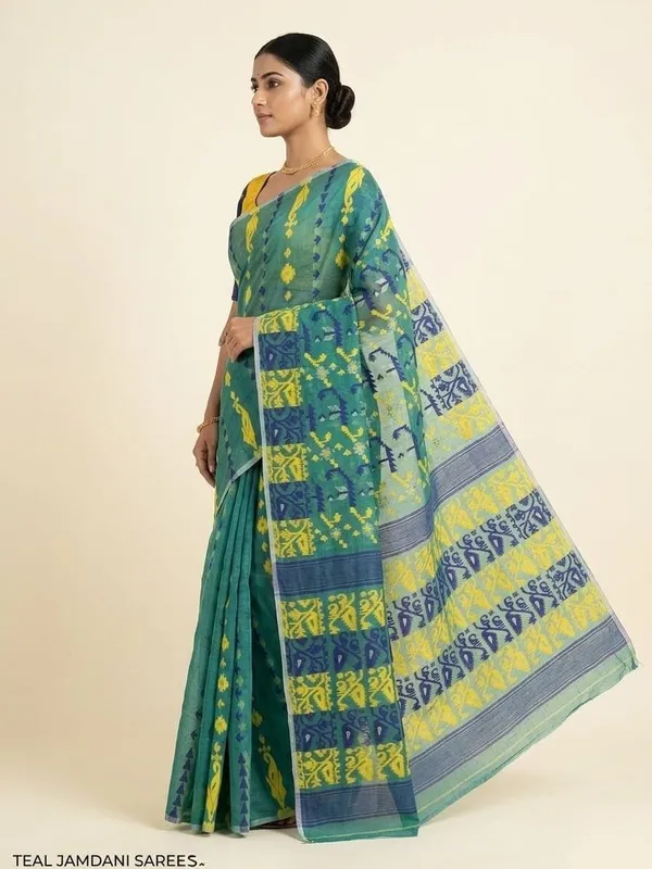 Sindhuja_Fashion_House_Woven_Jamdani_Cotton_Blend_Saree_(Green)