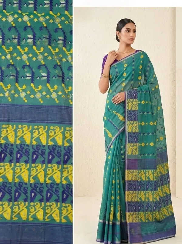 Sindhuja_Fashion_House_Woven_Jamdani_Cotton_Blend_Saree_(Green)
