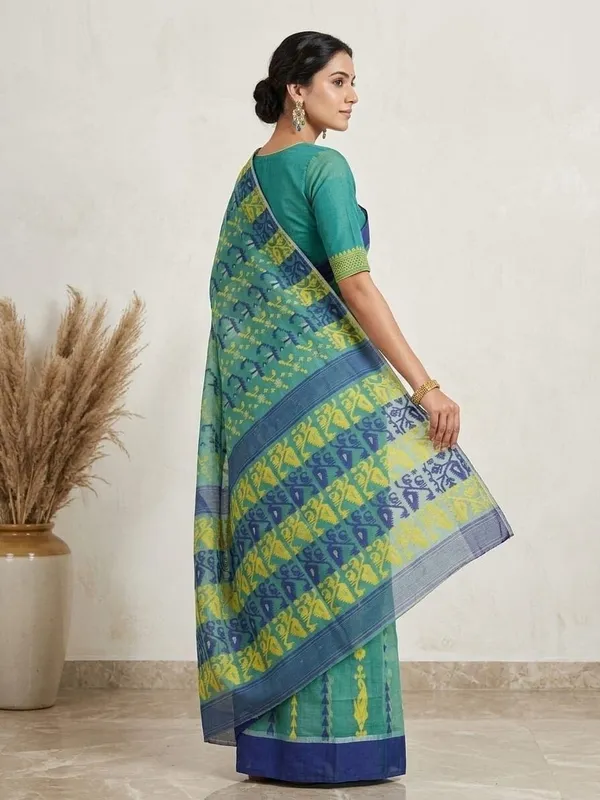 Sindhuja_Fashion_House_Woven_Jamdani_Cotton_Blend_Saree_(Green)