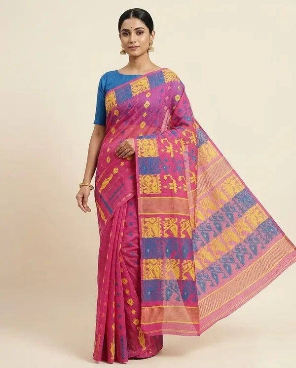 Sindhuja_Fashion_House_Woven_Jamdani_Cotton_Blend_Saree_(Pink)
