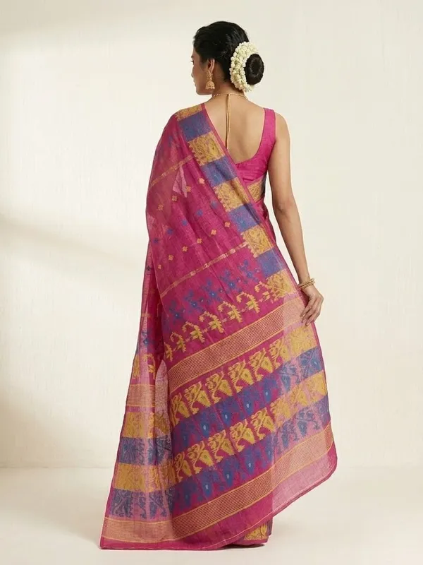 Sindhuja_Fashion_House_Woven_Jamdani_Cotton_Blend_Saree_(Pink)