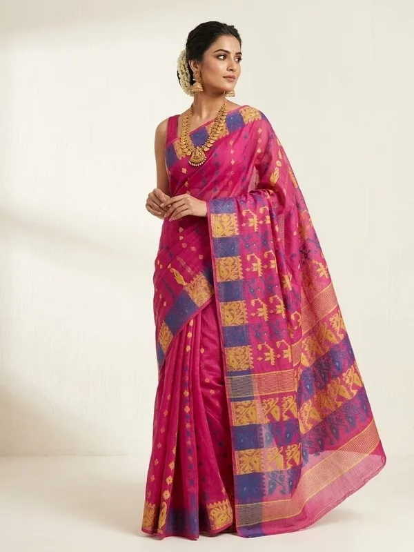 Sindhuja_Fashion_House_Woven_Jamdani_Cotton_Blend_Saree_(Pink)