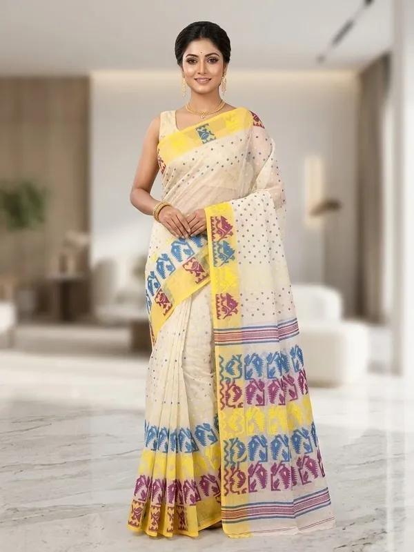 Sindhuja_Fashion_House_Woven_Jamdani_Cotton_Blend_Saree_(Blue,_Pink,_White,_Yellow)