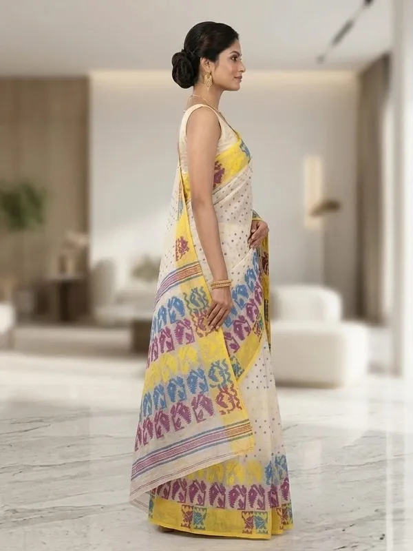 Sindhuja_Fashion_House_Woven_Jamdani_Cotton_Blend_Saree_(Blue,_Pink,_White,_Yellow)