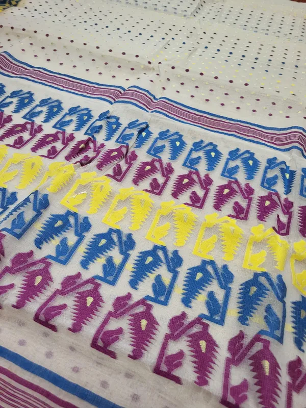 Sindhuja_Fashion_House_Woven_Jamdani_Cotton_Blend_Saree_(Blue,_Pink,_White,_Yellow)