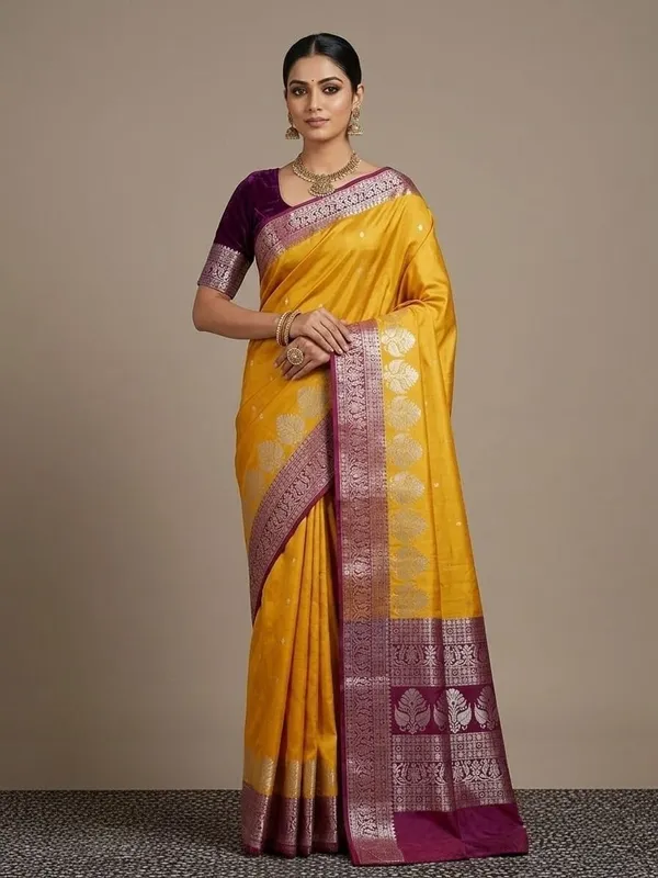 Sindhuja_Fashion_House_Woven_Banarasi_Cotton_Silk,_Pure_Silk_Saree_(Yellow,_Red)
