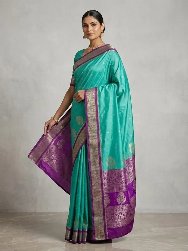 Sindhuja_Fashion_House_Woven_Banarasi_Pure_Silk,_Cotton_Silk_Saree_(Light_Green,_Purple)