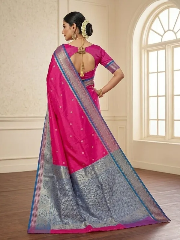 Sindhuja_Fashion_House_Floral_Print,_Woven_Banarasi_Pure_Silk,_Silk_Blend_Saree_(Pink,_Blue)