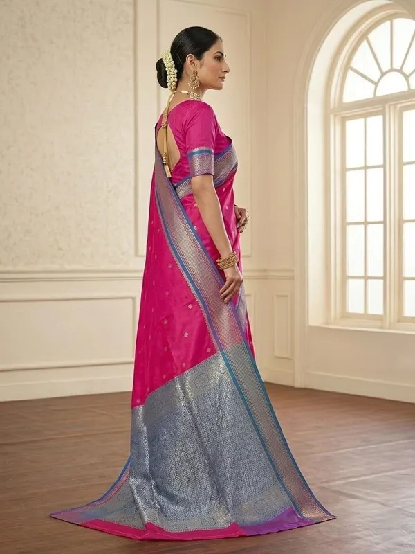 Sindhuja_Fashion_House_Floral_Print,_Woven_Banarasi_Pure_Silk,_Silk_Blend_Saree_(Pink,_Blue)