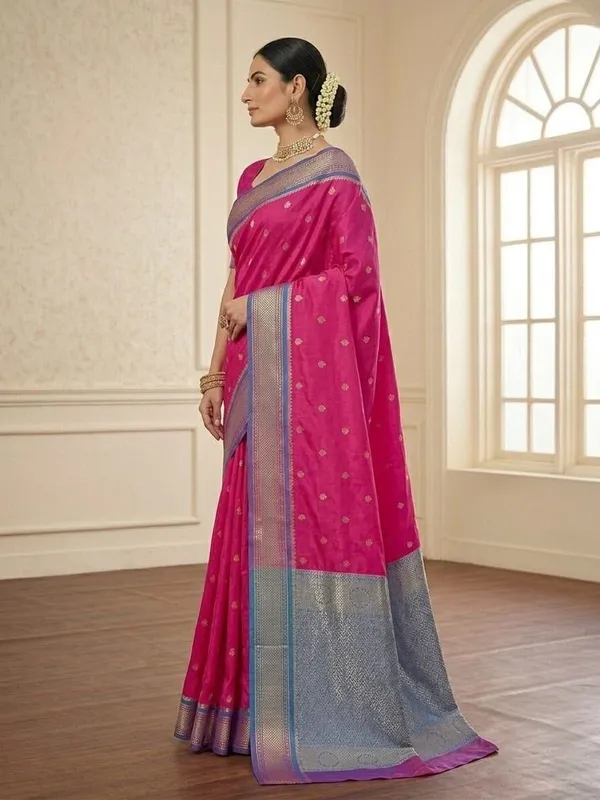 Sindhuja_Fashion_House_Floral_Print,_Woven_Banarasi_Pure_Silk,_Silk_Blend_Saree_(Pink,_Blue)