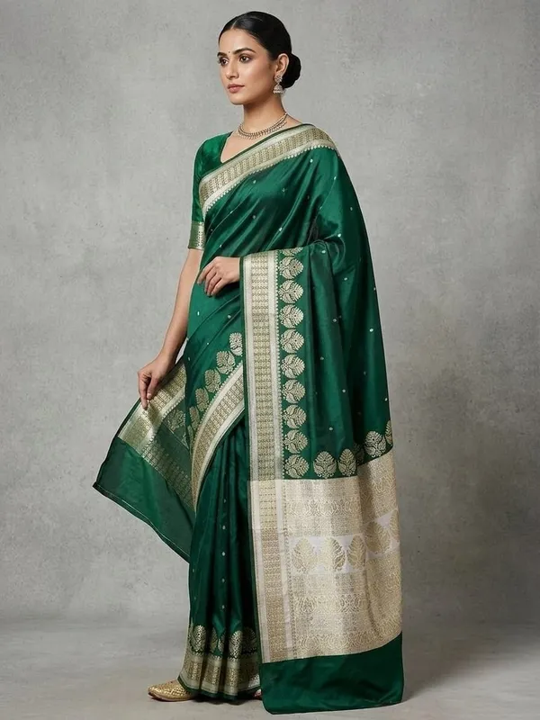 Sindhuja_Fashion_House_Woven_Banarasi_Pure_Silk,_Silk_Blend_Saree_(Dark_Green,_Silver)