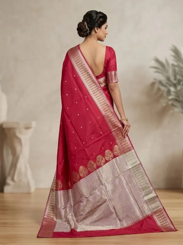 Sindhuja_Fashion_House_Woven,_Geometric_Print,_Floral_Print_Banarasi_Silk_Blend,_Pure_Silk_Saree_(Red,_White)