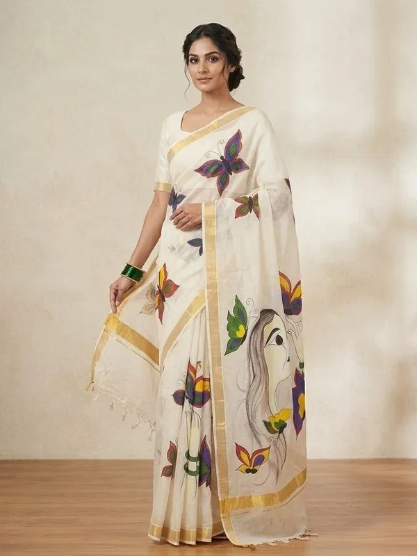 Sindhuja_Fashion_House_Hand_Painted,_Floral_Print_Kasavu_Pure_Cotton_Saree_(Multicolor)