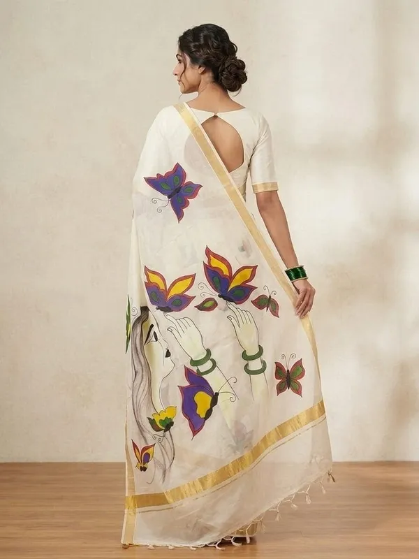 Sindhuja_Fashion_House_Hand_Painted,_Floral_Print_Kasavu_Pure_Cotton_Saree_(Multicolor)
