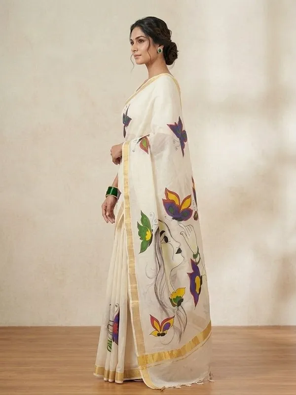 Sindhuja_Fashion_House_Hand_Painted,_Floral_Print_Kasavu_Pure_Cotton_Saree_(Multicolor)