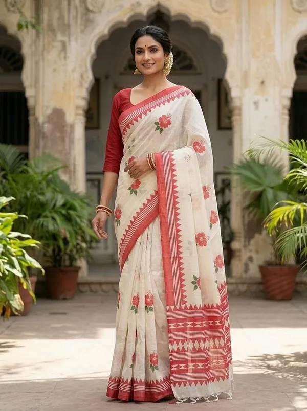 SINDHUJA_FASHION_HOUSE_KHADI_COTTON_HIBISCUS_PRINT_SAREE