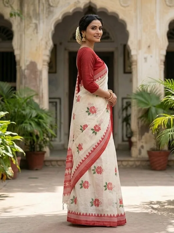 SINDHUJA_FASHION_HOUSE_KHADI_COTTON_HIBISCUS_PRINT_SAREE