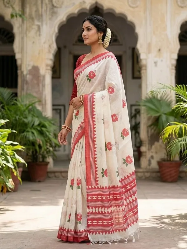 SINDHUJA_FASHION_HOUSE_KHADI_COTTON_HIBISCUS_PRINT_SAREE